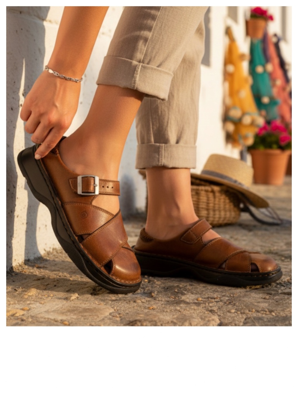 Born Fisherman Sandals Shoes Mules Womens Sz 8 Leather Brown Closed Toe Comfort